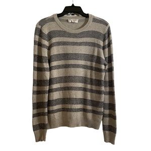 A.L.C. Gray Striped 100% Cotton Long Sleeved Sweater